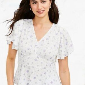 🆕 White Short Sleeve Shirt with purple floral design